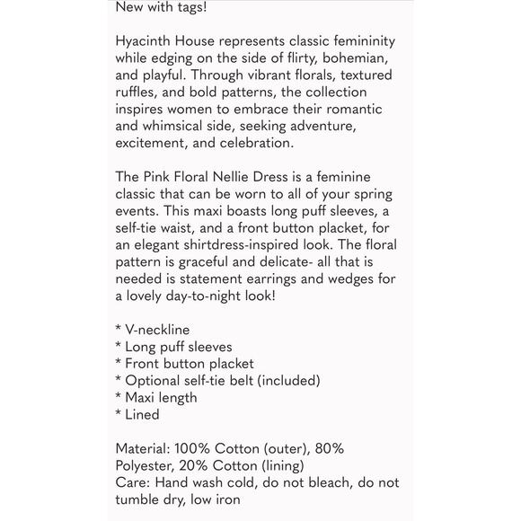 NWT Tuckernuck HYACINTH HOUSE Pink Floral Nellie Maxi Dress Medium - Picture 7 of 12